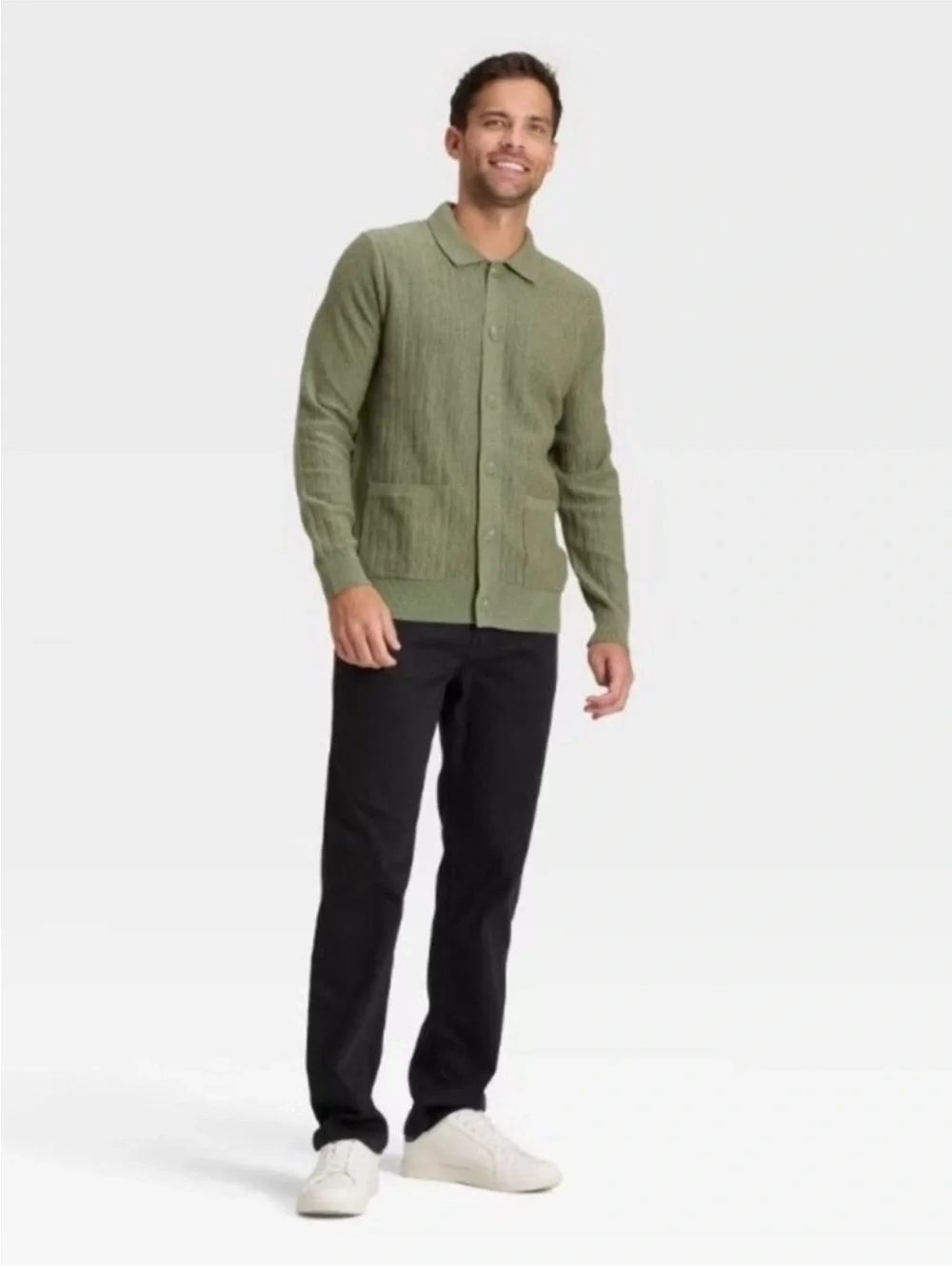 Goodfellow & Co Men’s Collared Cotton Blend Cardigan Sweater - Green Size XL NWT